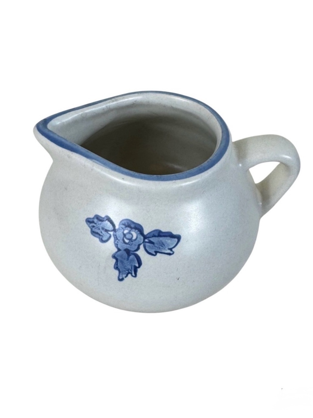 Pfaltzgraff Yorktowne Stoneware Round Gravy Boat Pitcher Blue Floral Gray Vtg‎